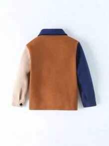 Jeune Garçon Manteau À Blocs De Couleurs Patch À Poche À Bouton