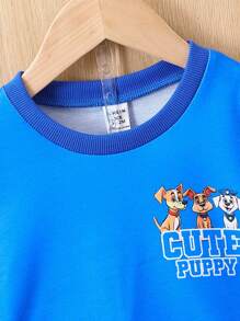 SHEIN 男嬰卡通圖案撞色袖運動衫和運動褲