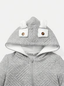 SHEIN Baby Boy 1pc 3D Ear Design Zip Up Hooded Jumpsuit - Grey - View 8