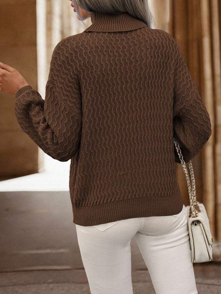 Turtleneck Drop Shoulder Sweater,Long Sleeve Tops Knit Pullover Fall Winter Sweater