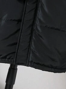 SHEIN Tween Boy Letter Graphic Raglan Sleeve Hooded Padded Coat & Scarf - Black - View 4