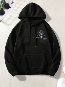 Manfinity Loose Fit Men's Slogan & Astronaut Printed Hoodie With Kangaroo Pocket And Drawstring - Black - View 2