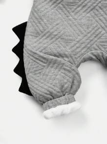 SHEIN Baby Boy 1pc 3D Ear Design Zip Up Hooded Jumpsuit - Grey - View 9