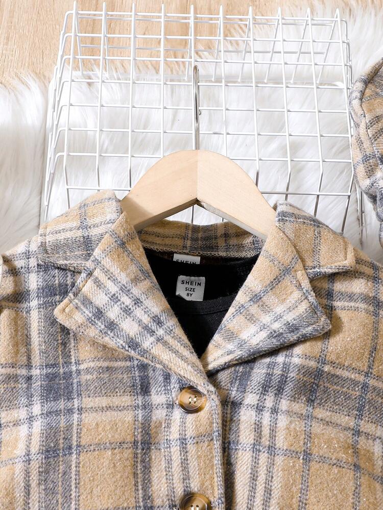 Tween Girl Flare Hem Dress & Plaid Print Jacket & Hat