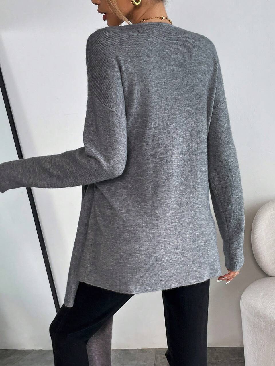 Drop Shoulder Draped Side Cardigan