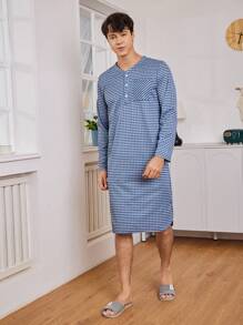 Nam Bản in Gingham Nút Nửa Áo choàng ngủ - Nhiều màu - Xem 7
