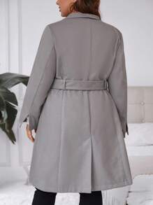 SHEIN LUNE Talla grande Abrigo de cuello cascada con cinturón - Gris - Ver 2