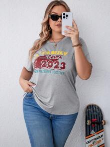 Talla grande Camiseta con estampado de letra - Gris Claro - Ver 4
