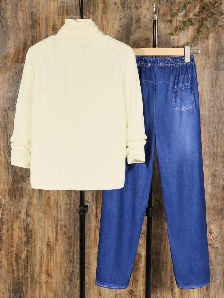 Tween Boy Solid Turtleneck & Pants & Scarf