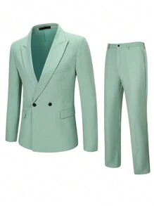Manfinity Mode Men Double Button Blazer & Suit Pants - Green - View 1