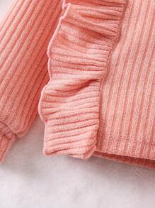 Top Y Leggings Para Niña Joven Con Detalles Sólidos De Volantes - Rosa vieja - Ver 4