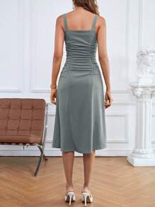 SHEIN Essnce Váy cami xếp nếp chắc chắn - Xám - Xem 2