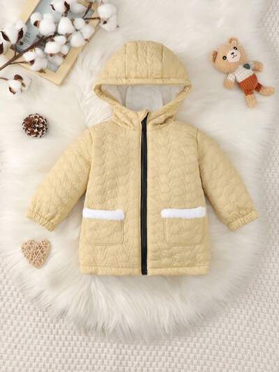 Baby Girl Dual Pocket Zipper Hooded Hooded Coat