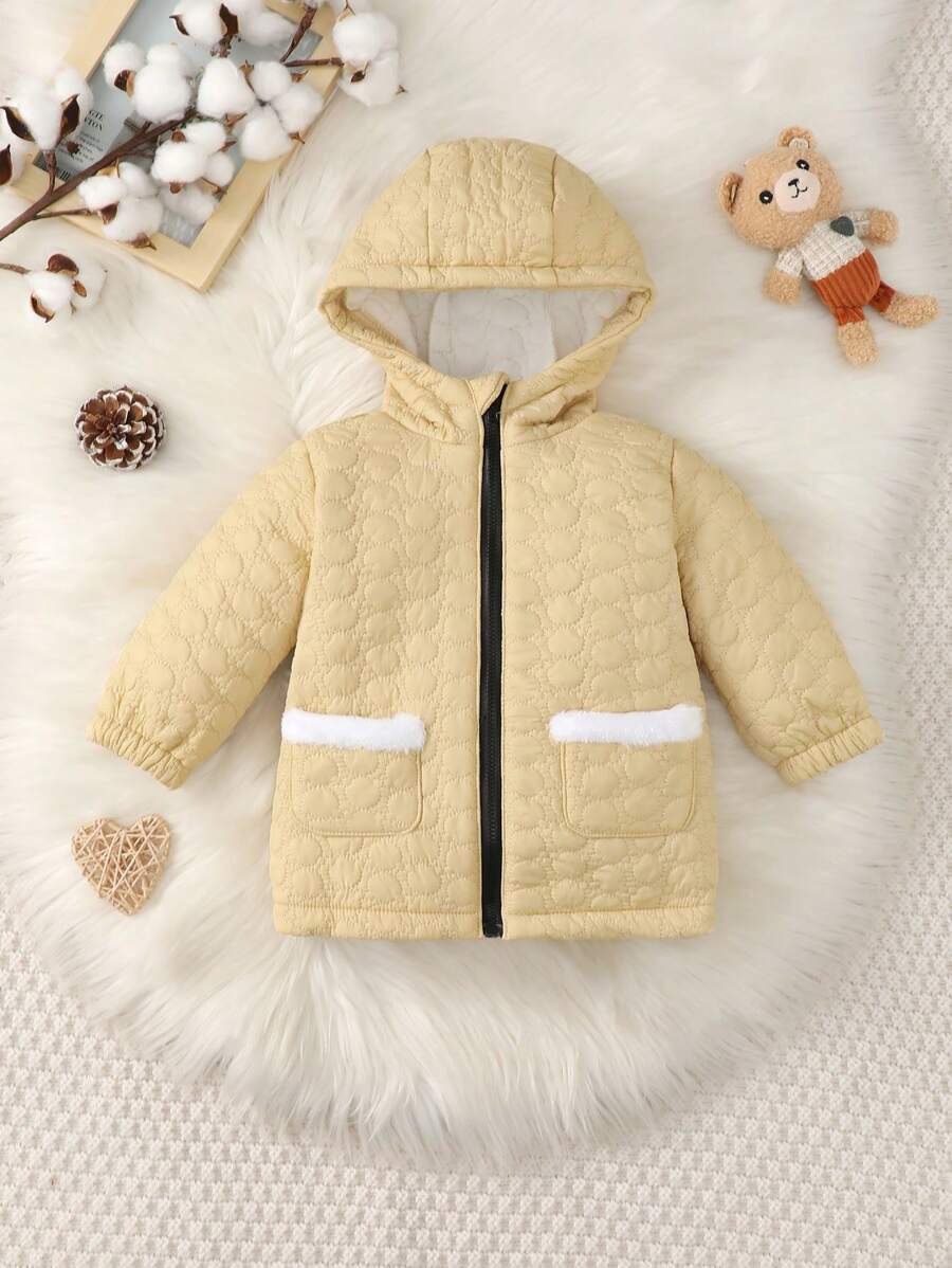 Đứa bé gái Túi Kép Dây kéo áo có mũ Áo trùm đầu - Màu Khaki - Xem 1