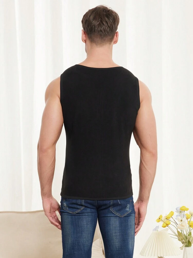 Men's Black Casual Round Neck Sleeveless Zipper Plain Thermal Vest