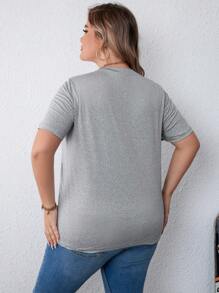 Talla grande Camiseta con estampado de letra - Gris Claro - Ver 2