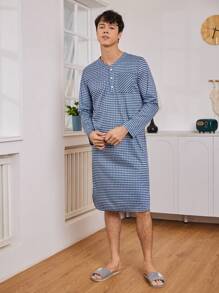 Nam Bản in Gingham Nút Nửa Áo choàng ngủ - Nhiều màu - Xem 6