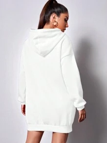 EURMUSE Letter Graphic Drawstring Hooded Sweatshirt Dress - White - View 2