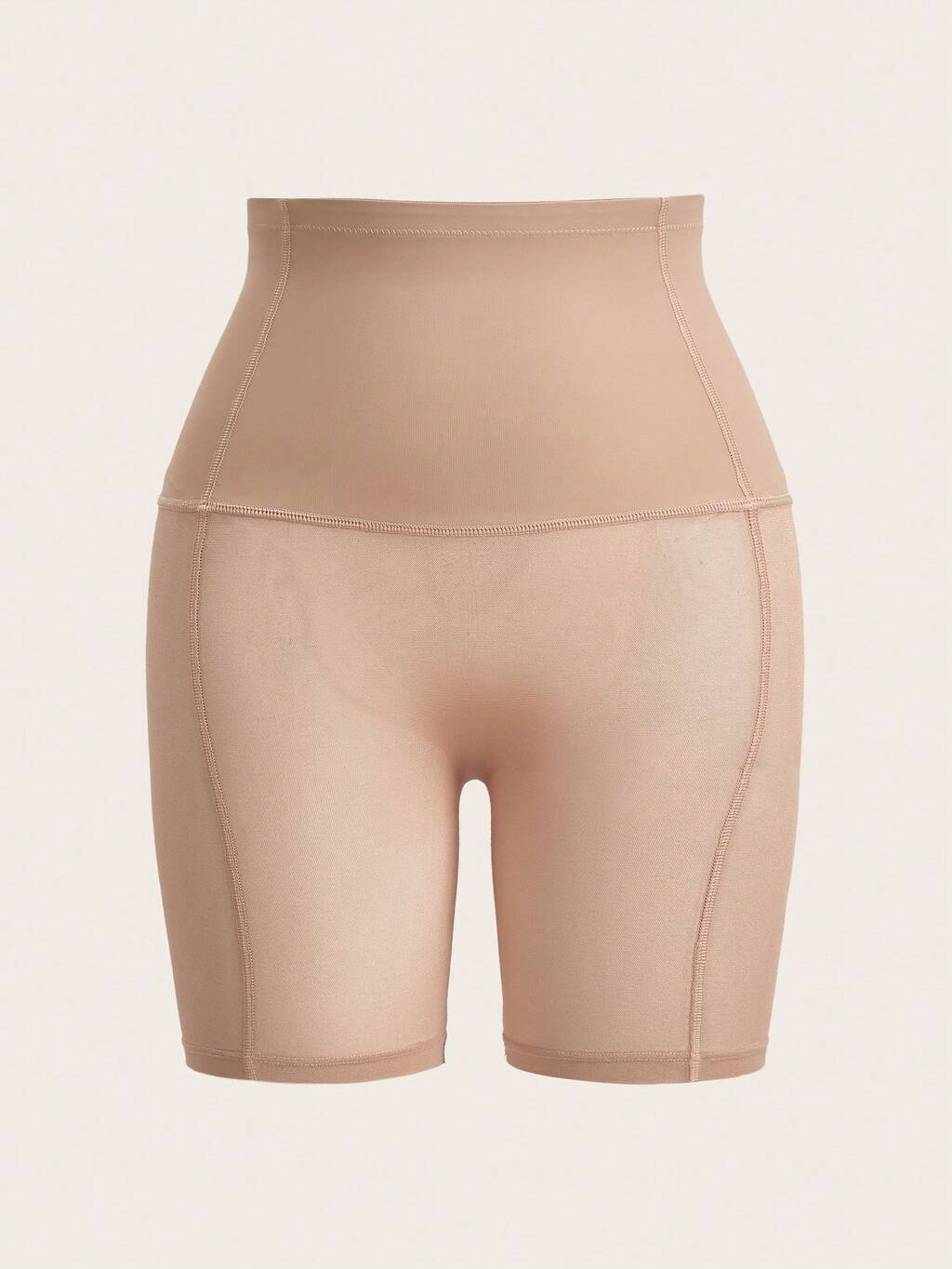 Women's Apricot Knitted High-Waist Shapewear Shorts Comfortable Plain Slight Stretch Underwear For Women