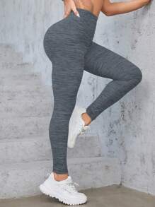 SHEIN Sport Gameset Space Dye Wideband Waist Sports Leggings