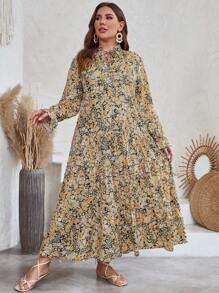 SHEIN VCAY Hơn In hoa Ditsy Xù Hoa Sen Mùa hè Đầm - Nhiều màu - Xem 4