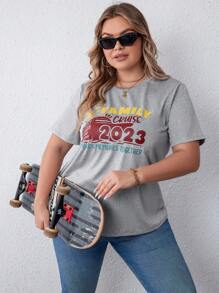 Talla grande Camiseta con estampado de letra - Gris Claro - Ver 3