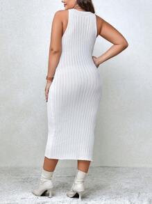 SHEIN Unity Plus Solid Ribbed Knit Sweater Dress - White - View 2