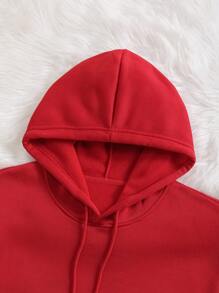 SHEIN EZwear Áo hoodie giữ ấm có dây rút in chữ, thích hợp cho lễ tốt nghiệp, tựu trường, lễ tốt nghiệp, giáo viên nữ, áo nỉ mùa thu tựu trường. - Đỏ - Xem 3