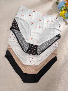 Cute Sweet Multicolor Knitted Plus Size Panties With Fruit Vegetable Pattern For Women, 5 Pack High Waisted Underwear - Multicolor - View 5