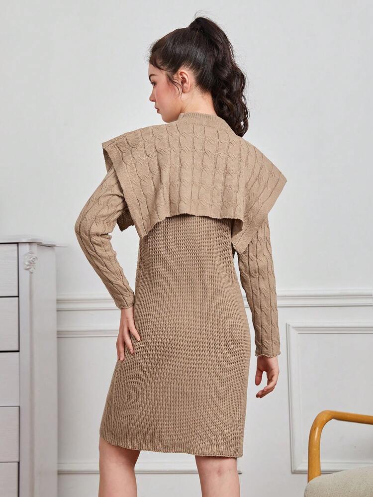 Teen Girl Cable Knit 2 In 1 Sweater Dress