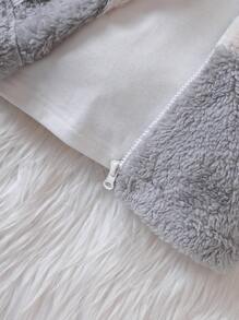 SHEIN Playful Pals Baby Boy Reversible Fleece Grey Patchwork Zipper Jacket , Fashionable Street Style Fit For Autumn/Winter Outings, Soft Plush Fabric, Comfortable