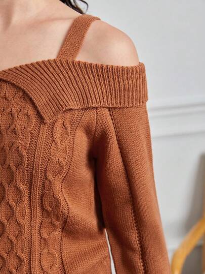 Teen Girls Cold Shoulder Cable Knit Sweater