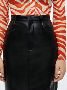 Maija 拉鏈門襟PU皮革半身裙不附腰帶 - 黑色 - 查看 5