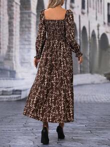 SHEIN LUNE Ditsy Floral Print Square Neck Flare Sleeve Ruffle Hem Dress - Multicolor - View 2