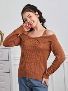 Teen Girls Cold Shoulder Cable Knit Sweater
