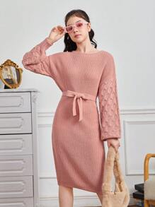 Teenager Mädchen Pulloverkleid mit Drop Shoulder Gürtel,