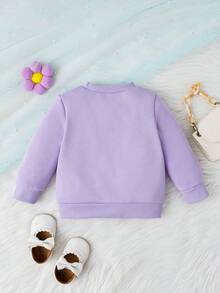 SHEIN 女嬰字母圖案保暖襯裡運動衫 - 紫色 - 查看 2