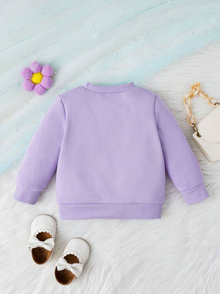 SHEIN Baby Girl Letter Graphic Thermal Lined Sweatshirt - Purple - View 2