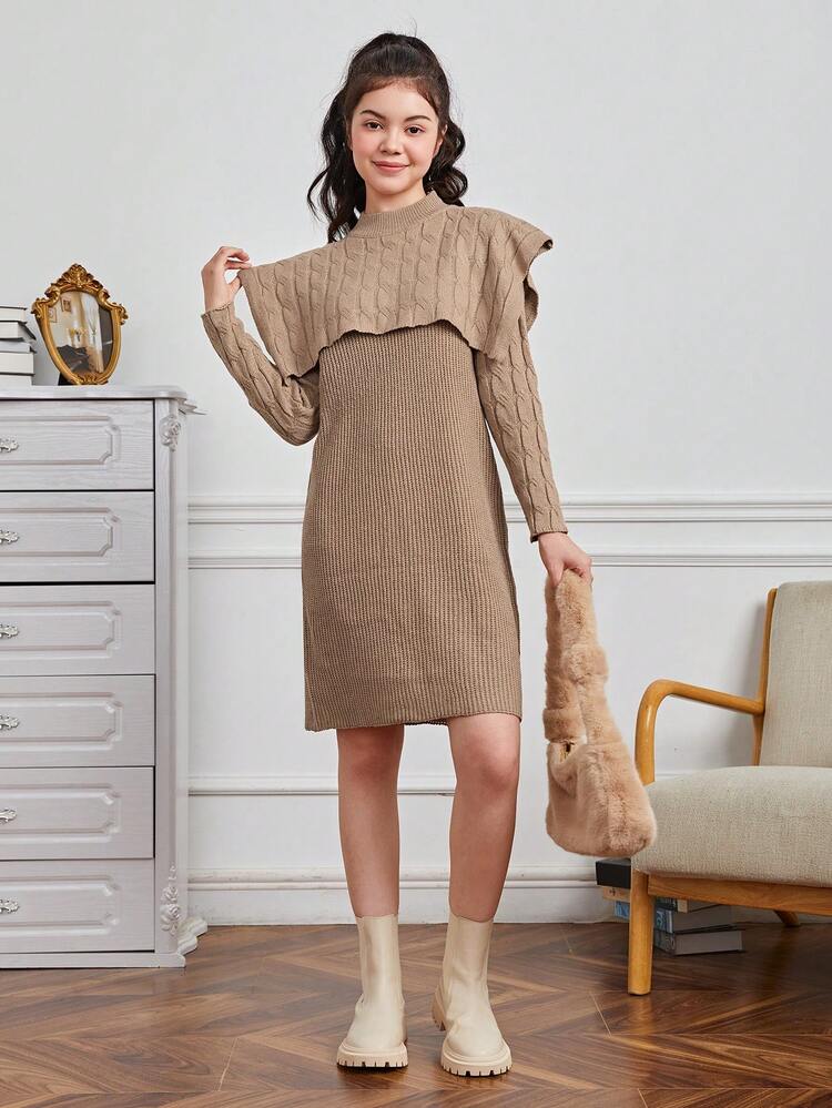 Teen Girl Cable Knit 2 In 1 Sweater Dress