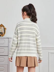 Teen Girl Striped Pattern Drop Shoulder Duster Cardigan - White - View 2