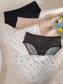 Cute Sweet Multicolor Knitted Plus Size Panties With Fruit Vegetable Pattern For Women, 5 Pack High Waisted Underwear - Multicolor - View 6