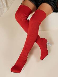 女士针织靴 - 圣诞女士过膝靴 - 2023 年新款女士时尚靴 - 红色女士时尚靴 - 秋冬季女士加长不对称高跟靴 - 时尚靴子让您看起来更高更苗条 - 女士万圣节过膝靴 - 女士活动靴 - 女士假日季节女士时尚靴