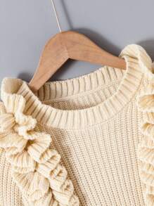 SHEIN Tween Girl Ruffle Trim Peplum Sweater - Apricot - View 6