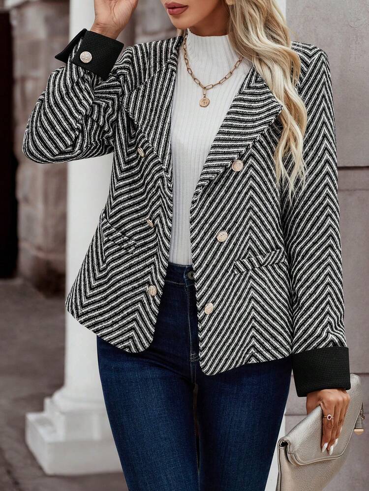 Chevron Print Double Breasted Blazer