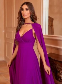 Vestido de fiesta de manga capa de gasa con Capa - Morado - Ver 5