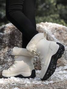 女士米色低帮系带保暖内衬保暖户外雪地靴 - 米色 - 查看 8