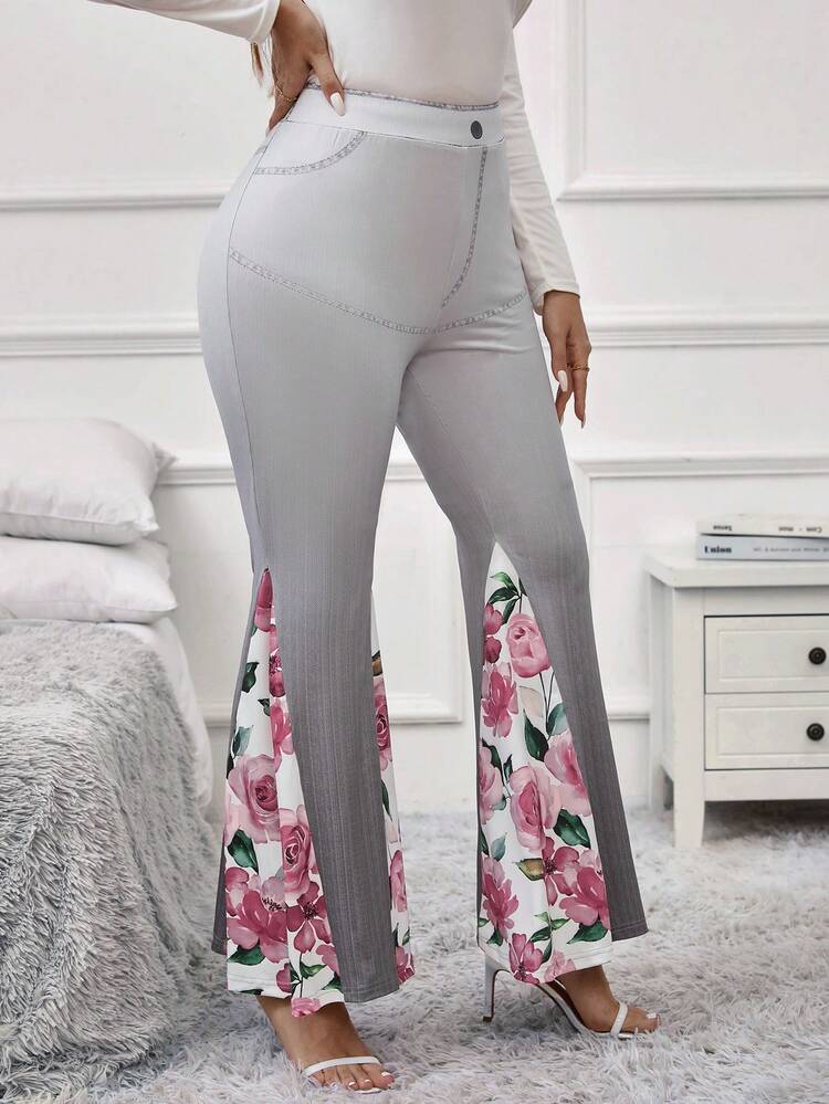 Plus Floral Print Ombre Flare Leg Pants