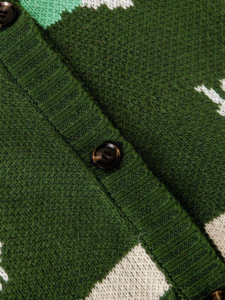 Teen Girl Mushroom Pattern Drop Shoulder Cardigan