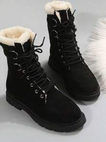 Ladies' Warm Lace-up Front Plush Lining Fashion Snow Boots, Elegant Outdoor Classic Boots - Black - View 2