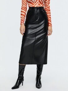 Maija 拉鏈門襟PU皮革半身裙不附腰帶 - 黑色 - 查看 3
